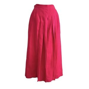 Vintage Lloyd Williams Hot Pink Pleated Linen Culottes Wide Leg Pants Resortwear